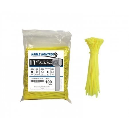 KABLE KONTROL Zip Ties - 11in Long - 100 Pc Pk - Fluorescent Yellow - Nylon - 50 Lbs Tensile Strength CT511FL-YL-100